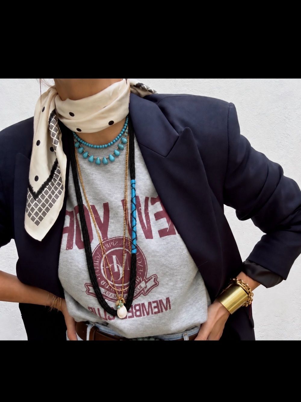 Black Unique Chain with Turquoise / Teal wrap long Necklace